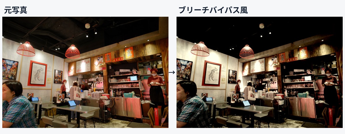 喫茶店|映画のような陰影の元写真と参考加工の比較